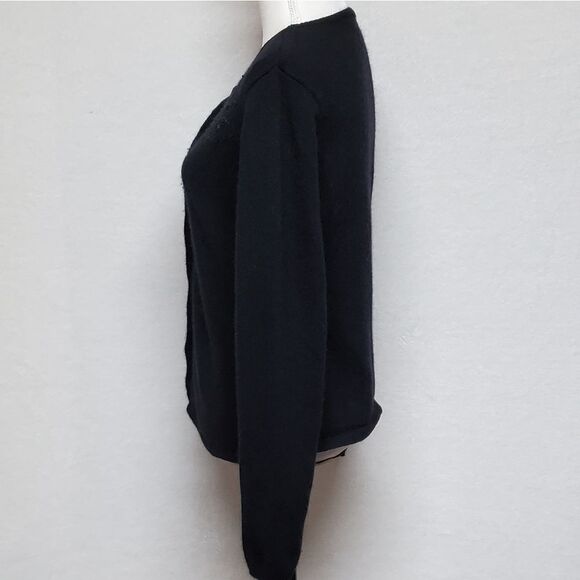 VINTAGE 1990s GAP Black Wool Blend Rose Bead Embellished Button Up Cardigan - Picture 6 of 9